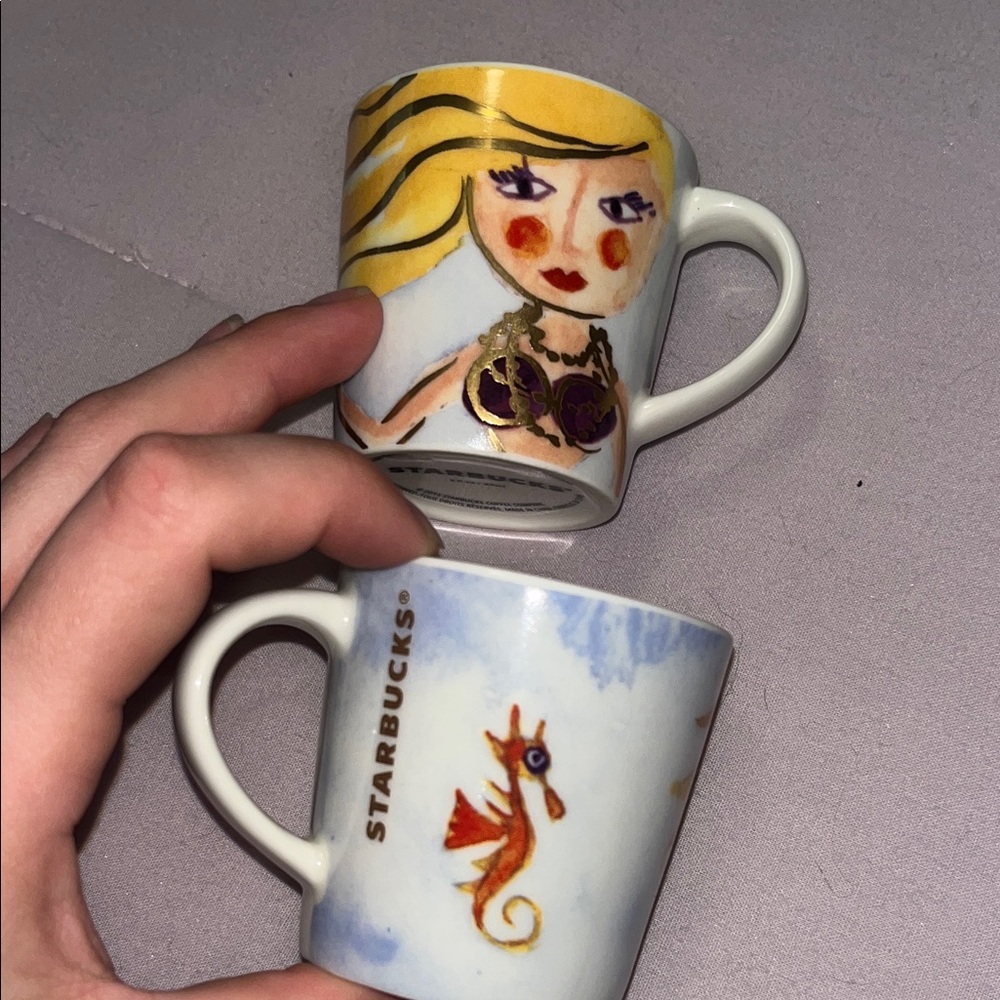 2015 Espresso Demitasse Starbucks Mermaid and Seahorse Mug Duo - Yellow and Blue